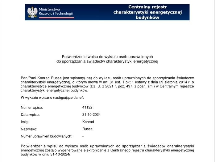 Wpis do centralnego rejestru charakterystyki budynków